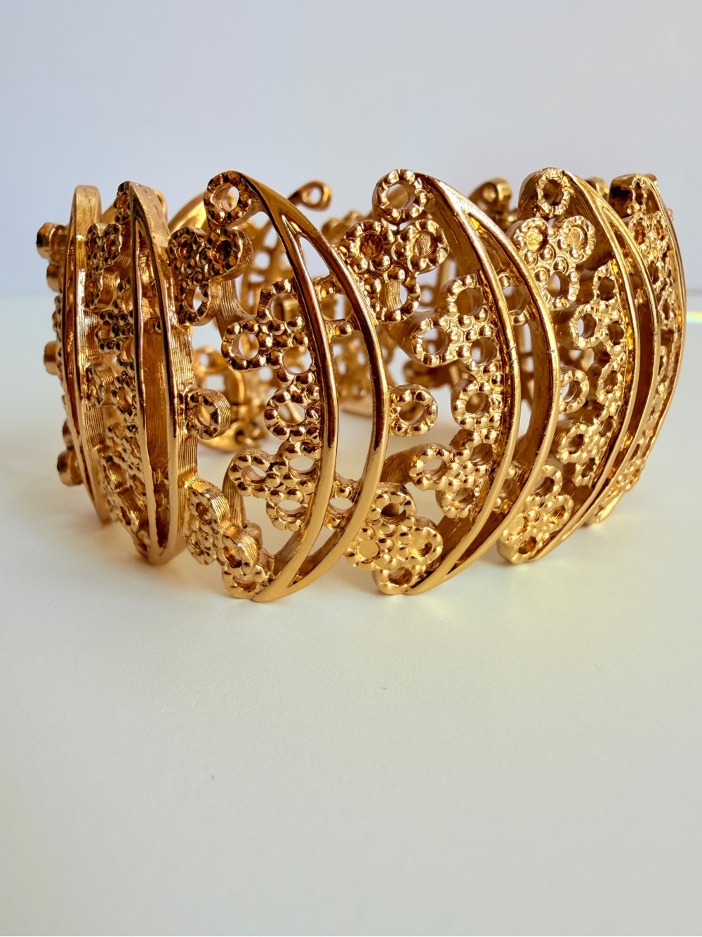 Vintage 1960s Monet Chantilly Moresque Wide Articulated Link Statement Bracelet